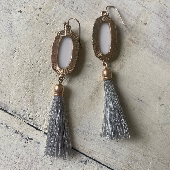 Silver Druzy Tassel Dangle Earrings - Picture 11 of 14